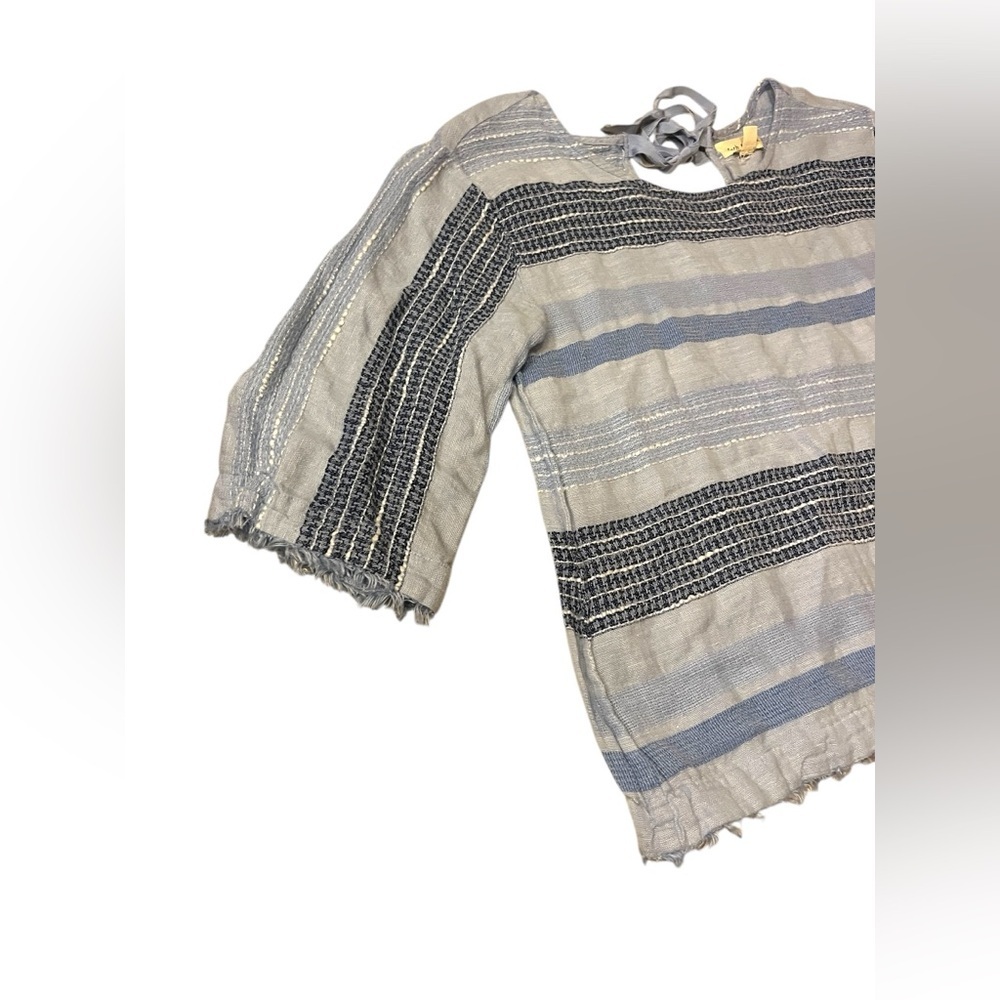 Anthropologie Cloth and Stone Linen Bella Dahl 3/4 sleeve Frayed Hem Top Sz M - Picture 3 of 9
